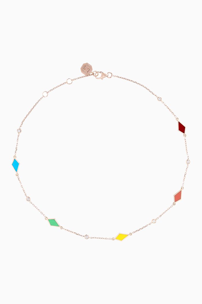 

Mosaic Diamond & Enamel Anklet in 18kt Rose Gold, Multicolour
