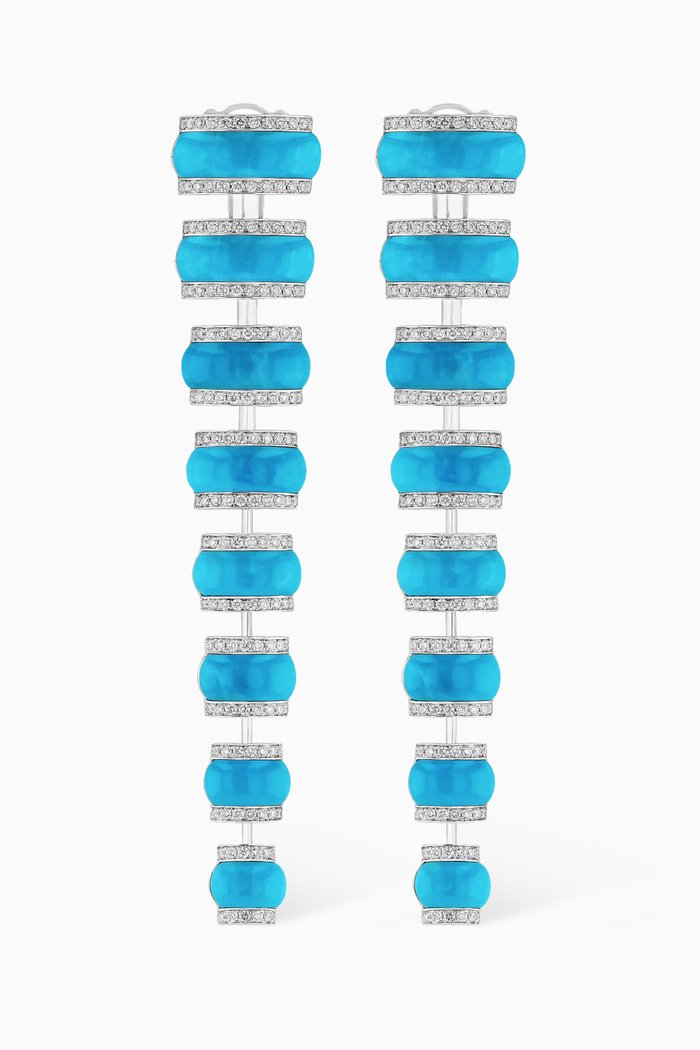 

Maldivian Diamond & Turquoise Shell Earrings in 18kt White Gold, Blue