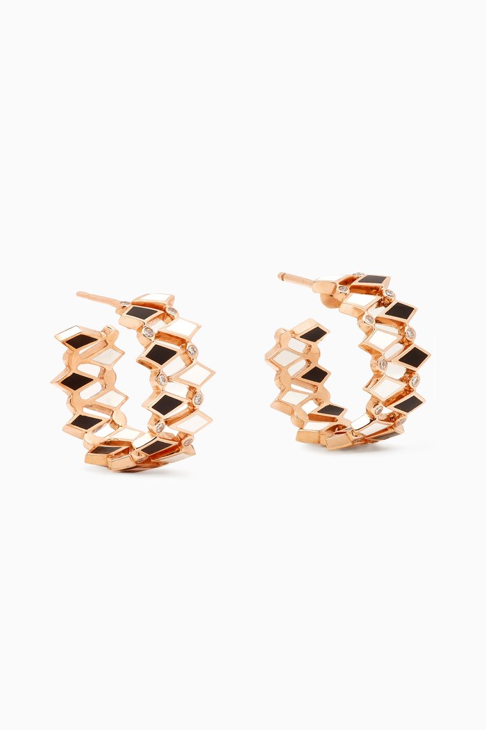 

Mosaic Diamond & Enamel Double Hoops in 18kt Rose Gold, Black