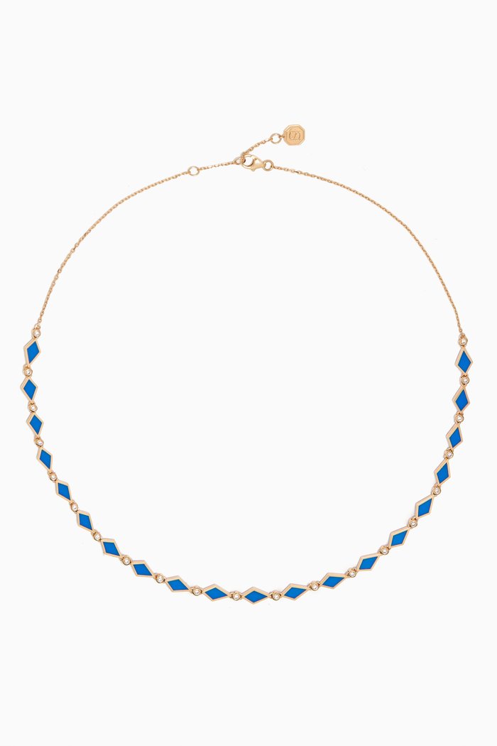 

Mosaic Diamonds & Enamel Necklace in 18kt Gold, Blue