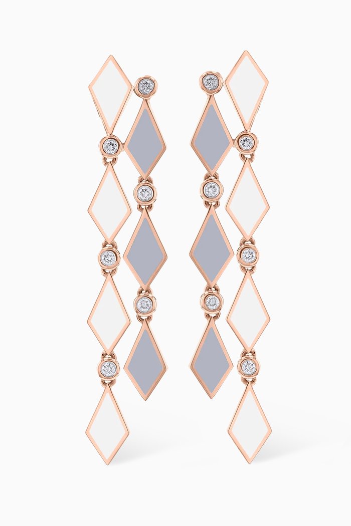 

Mosaic Diamond & Enamel Drop Earrings in 18kt Rose Gold, Grey