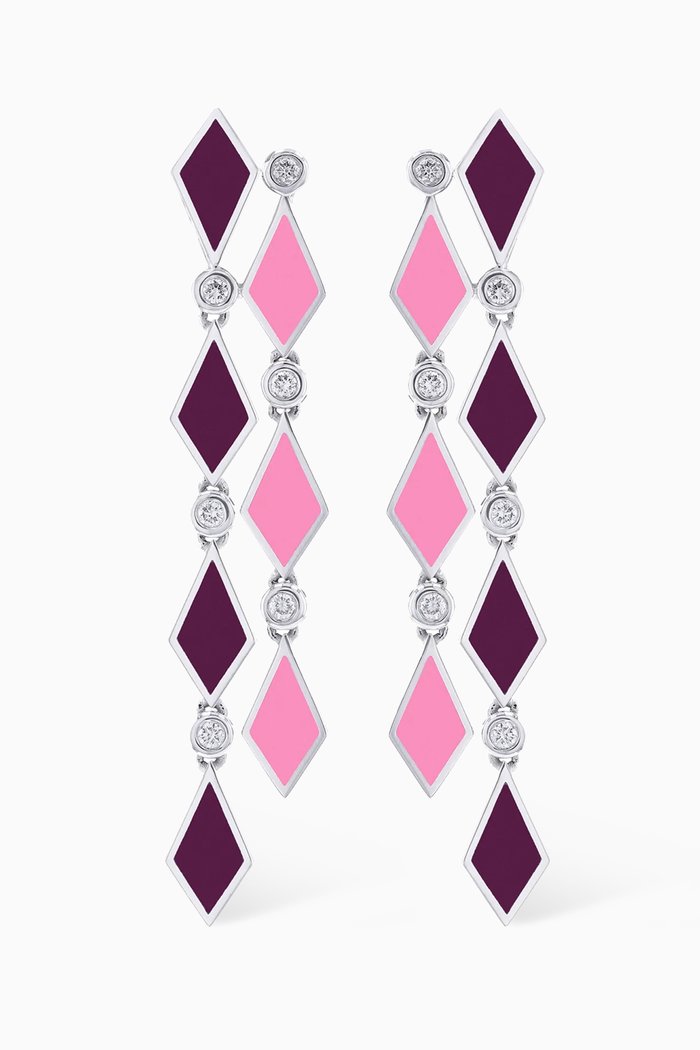 

Mosaic Diamond & Enamel Drop Earrings in 18kt White Gold, Purple