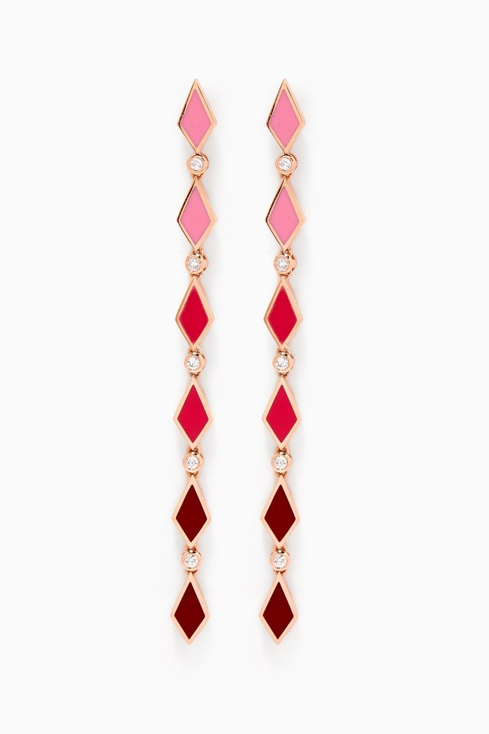 Ombre Diamond & Enamel Drop Earrings in 18kt Rose Gold, Pink