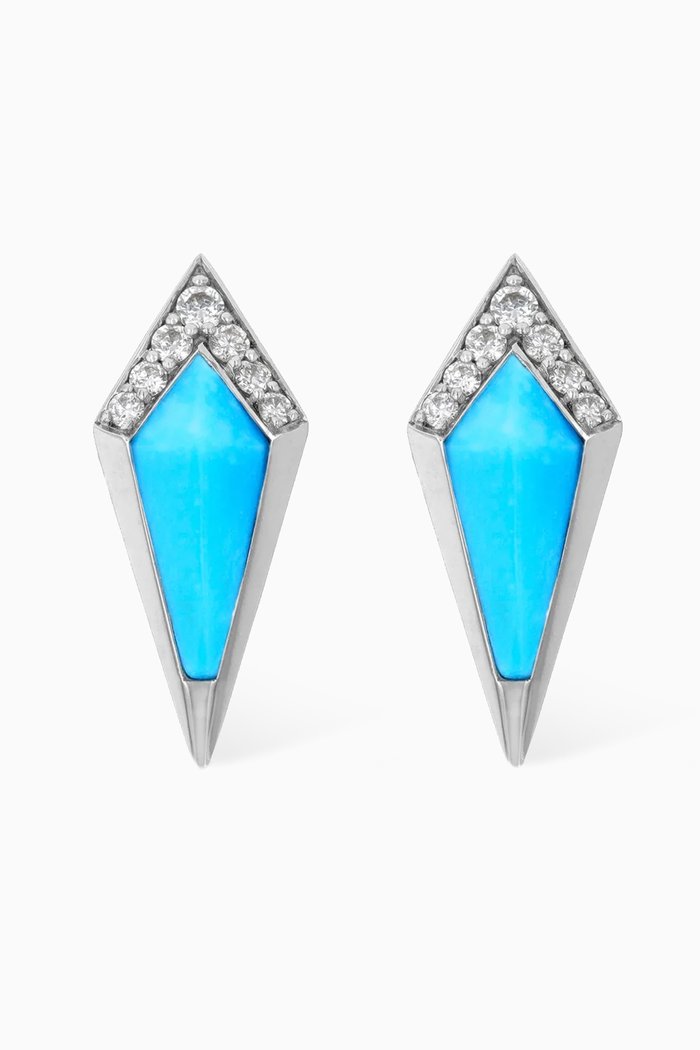 Junonia Diamond & Turquoise Studs in 18kt White Gold, Blue
