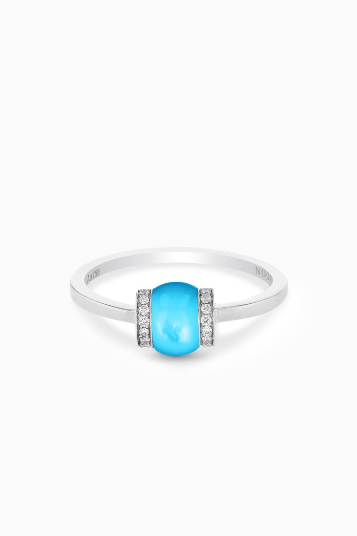 

Single Cerith Diamond & Turquoise Ring in 18kt White Gold, Blue