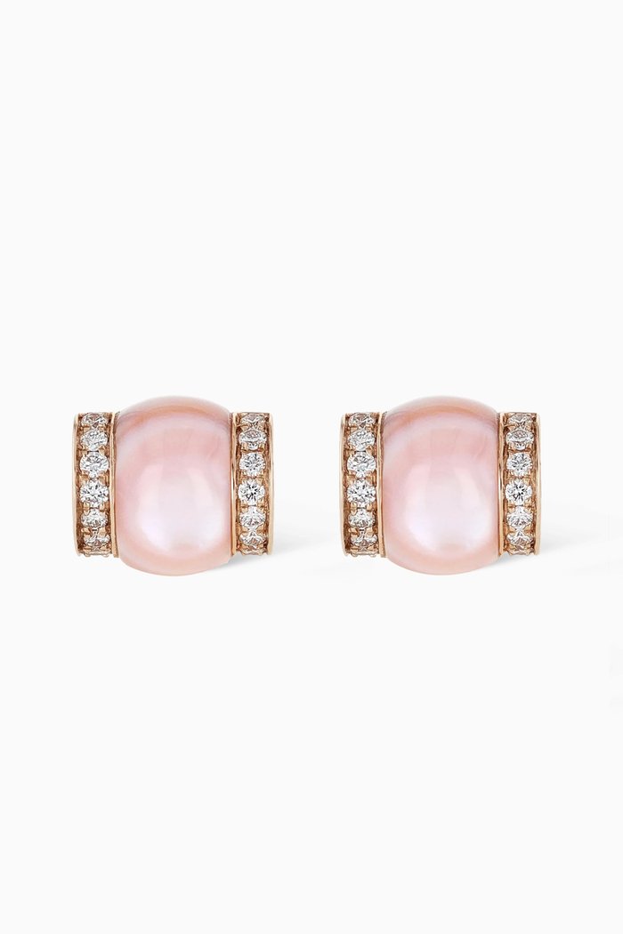 Cerith Diamond & Mother of Pearl Studs in 18kt Rose Gold, Pink