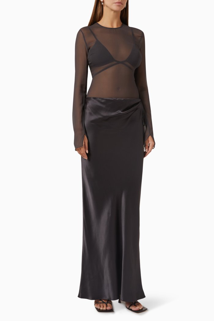 

Sheer Torso Maxi Dress in Silk Georgette, Grey