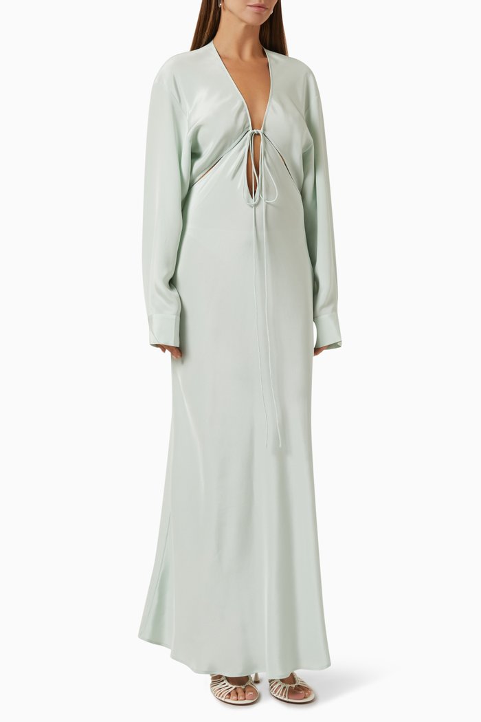 

Triquetra Front-tie Maxi Dress in Silk-satin, Green