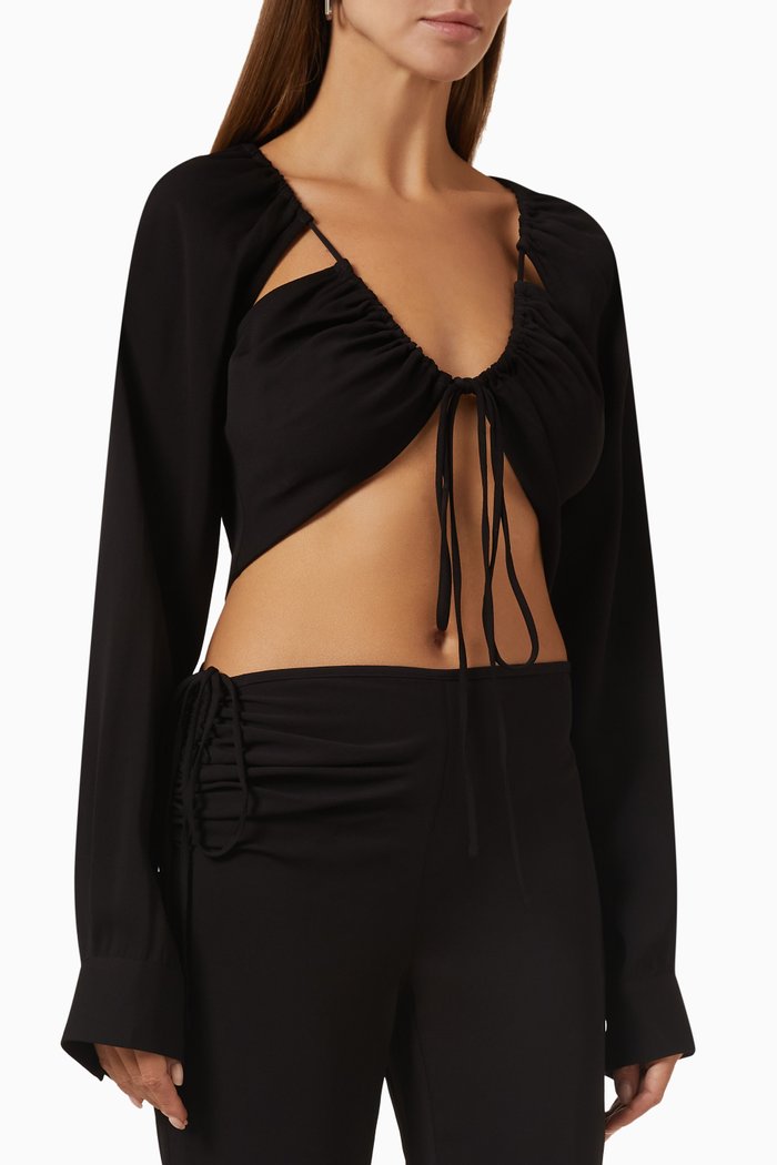 

Ruched Floating Crop Top in Stretch-viscose, Black