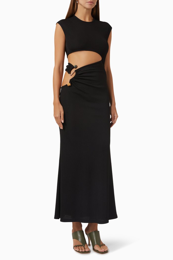 

Quartz Ribbed Split Maxi Dress in Stretch-jersey, Black