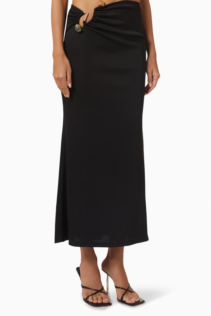 

Ruched Quartz Ribbed Maxi Skirt in Stretch-jersey, Black