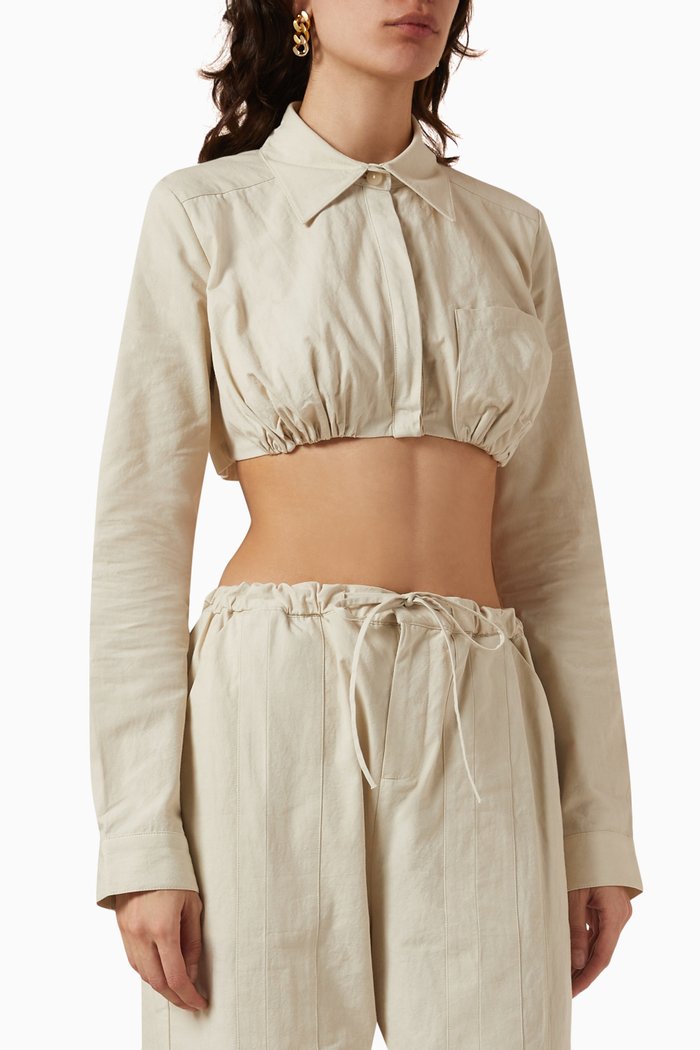 

Inbuilt Bra Crop Shirt in Cotton, Neutral