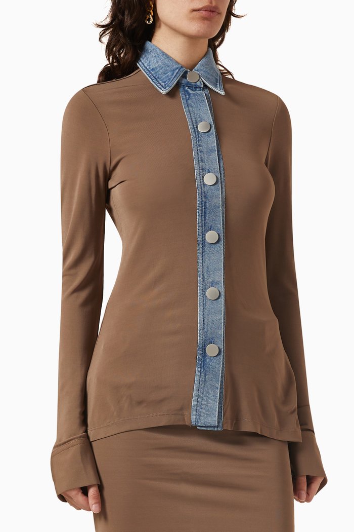 

Tailored Tab Shirt in Jersey, Brown