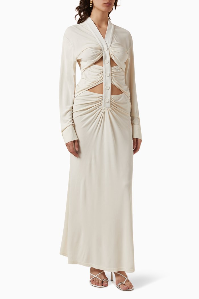 

Buttoned Maxi Dress in Draped-jersey, White