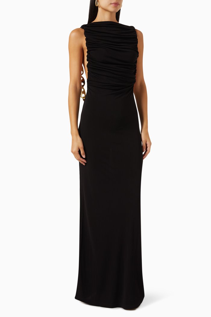 

Sculpted Ruched Dress in Jersey, Black
