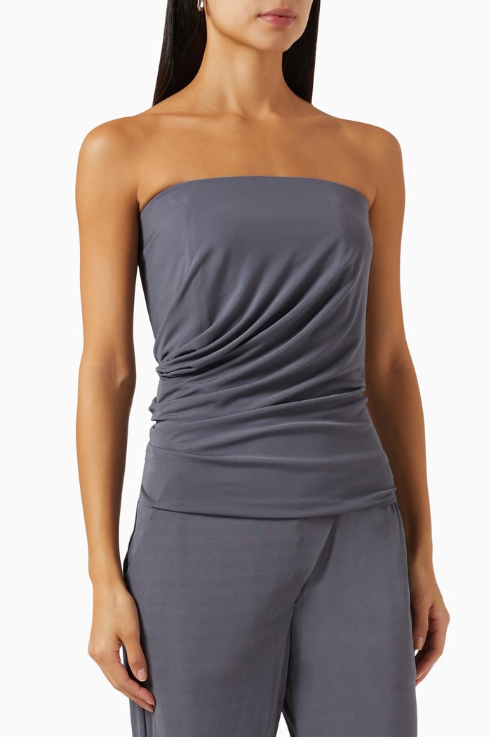 Cowl Strapless Top in Jersey, Grey