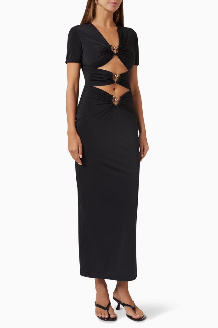 

Pierced Orbit Cut-out Midi Dress in Lycra, Black