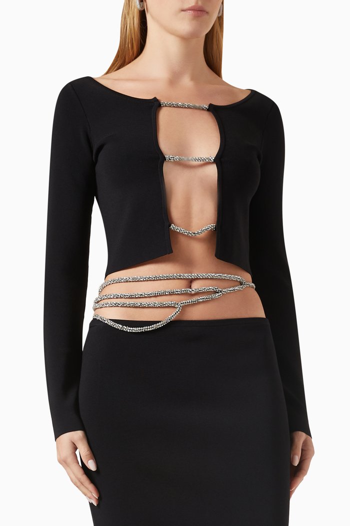 

Crystal Lattice Top in Ribbed Knit, Black