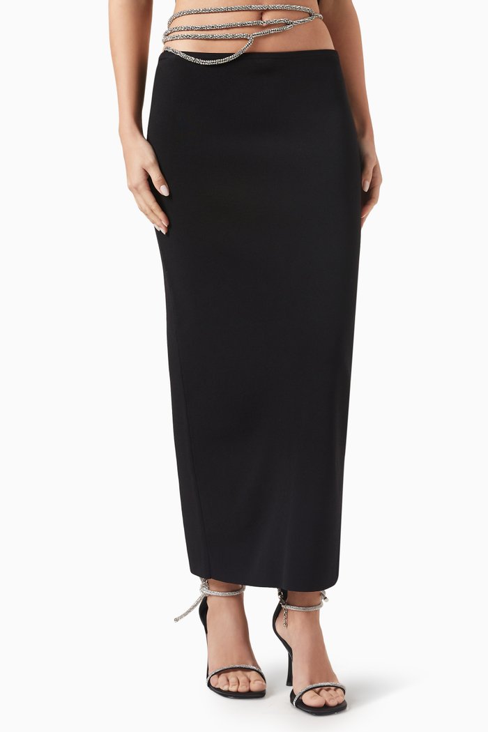 

Crystal Lattice Ribbed Skirt in Viscose-blend, Black