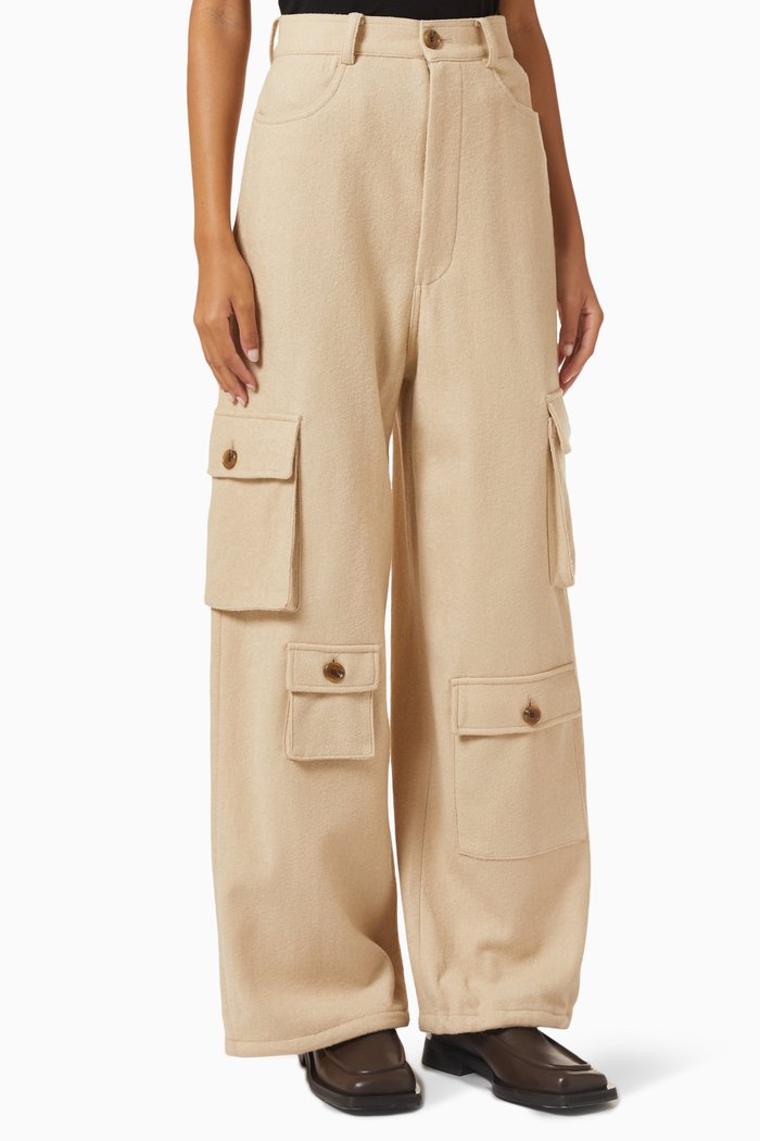 

Hailey Oversized Cargo Pants in Wool Blend, Neutral