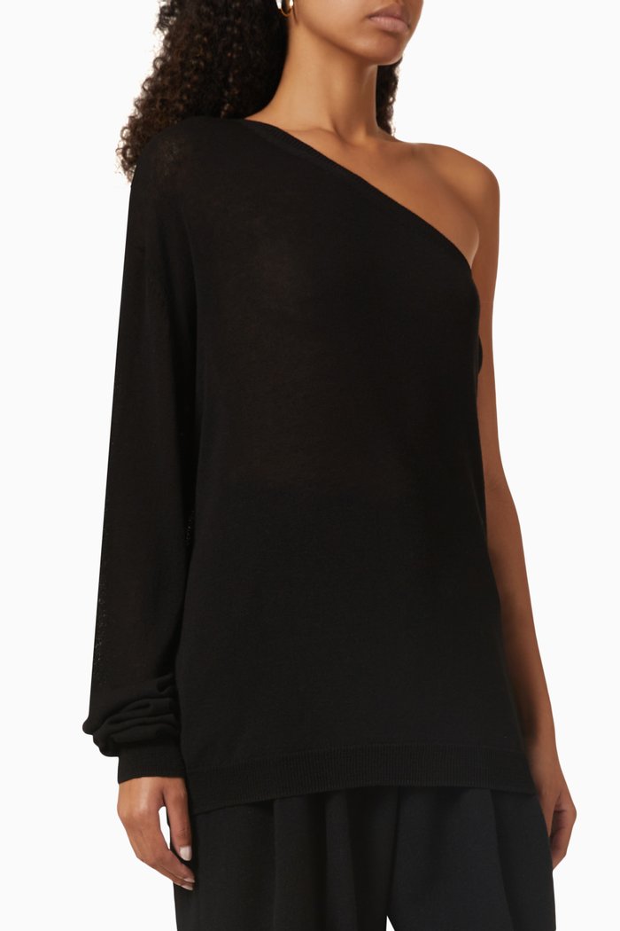 

Bianca One-shoulder Knit Top in Rayon, Black