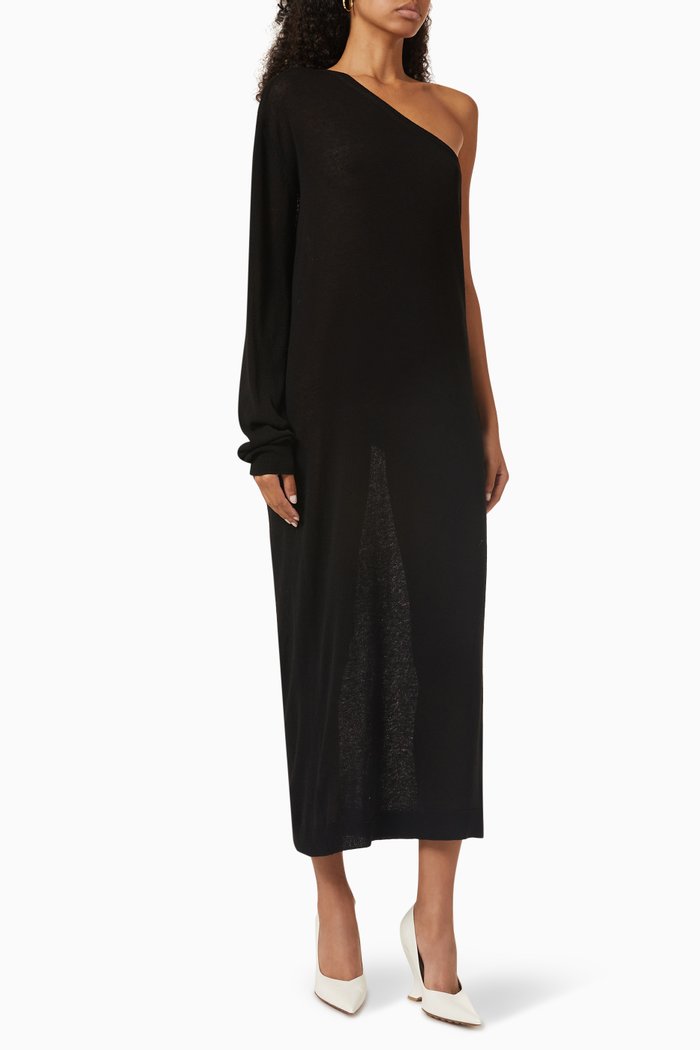 Lina One-shoulder Knit Dress in Rayon, Black
