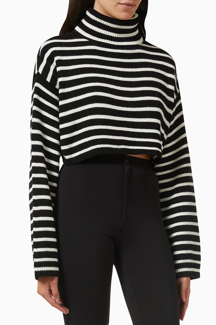 

Athina Crop Turtleneck Sweater in Wool-knit, Black