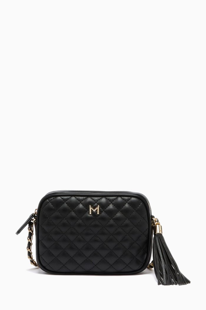 

Staffa Quilted Camera Shoulder Bag in Faux Leather, Black