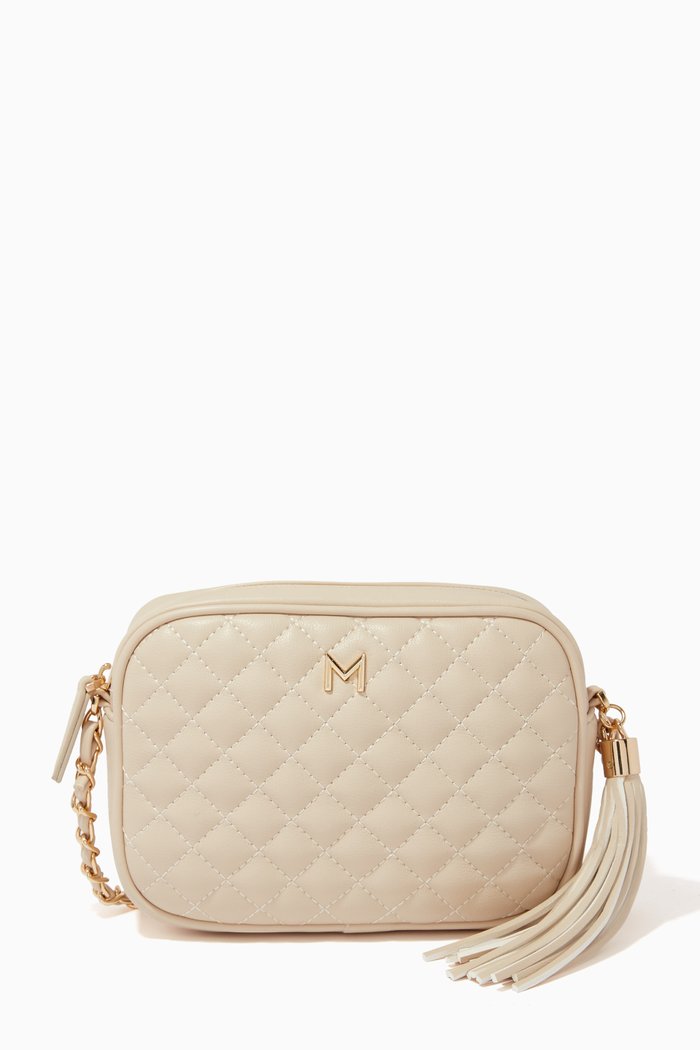 

Staffa Quilted Camera Shoulder Bag in Faux Leather, White