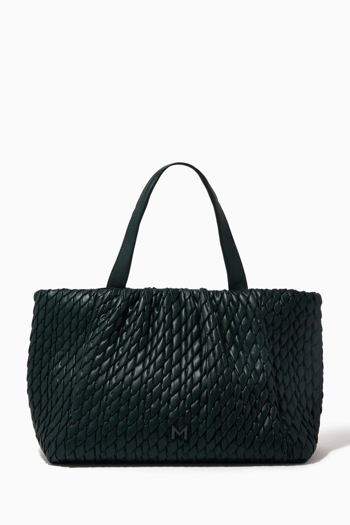 

Descal Pleated Tote Bag in Faux Letaher, Green