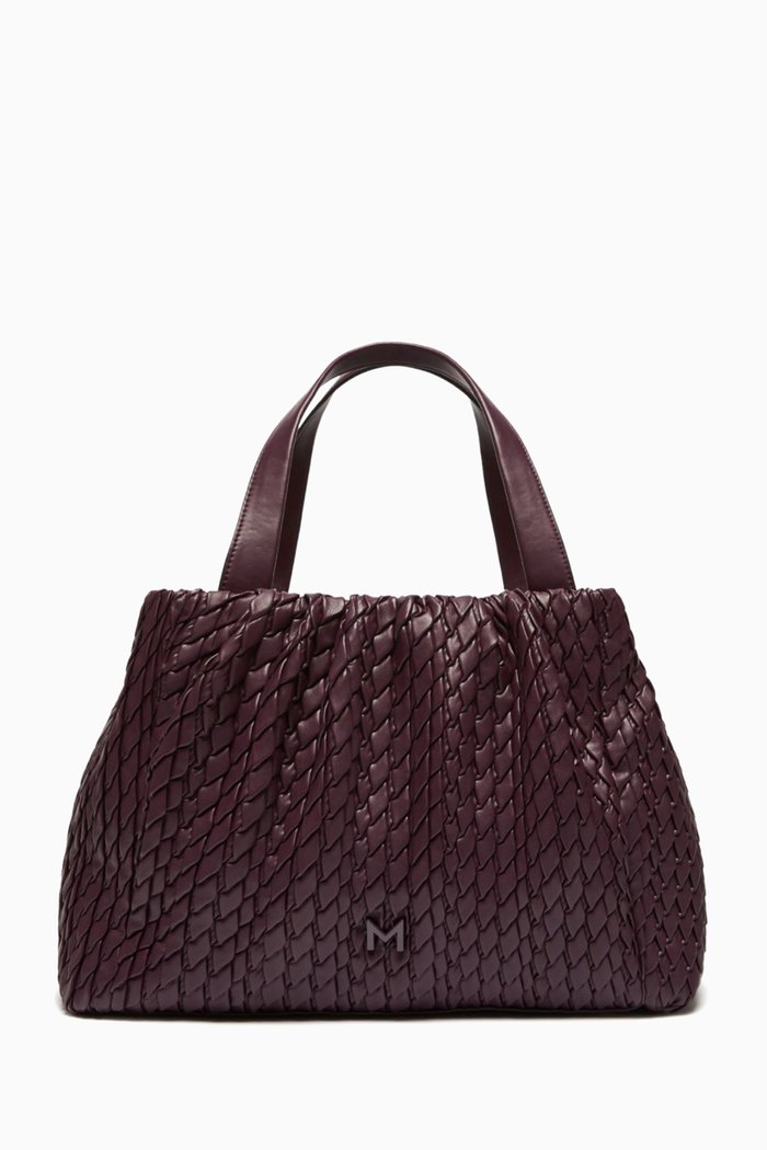 

Descal Pleated Tote Bag in Faux Letaher, Purple