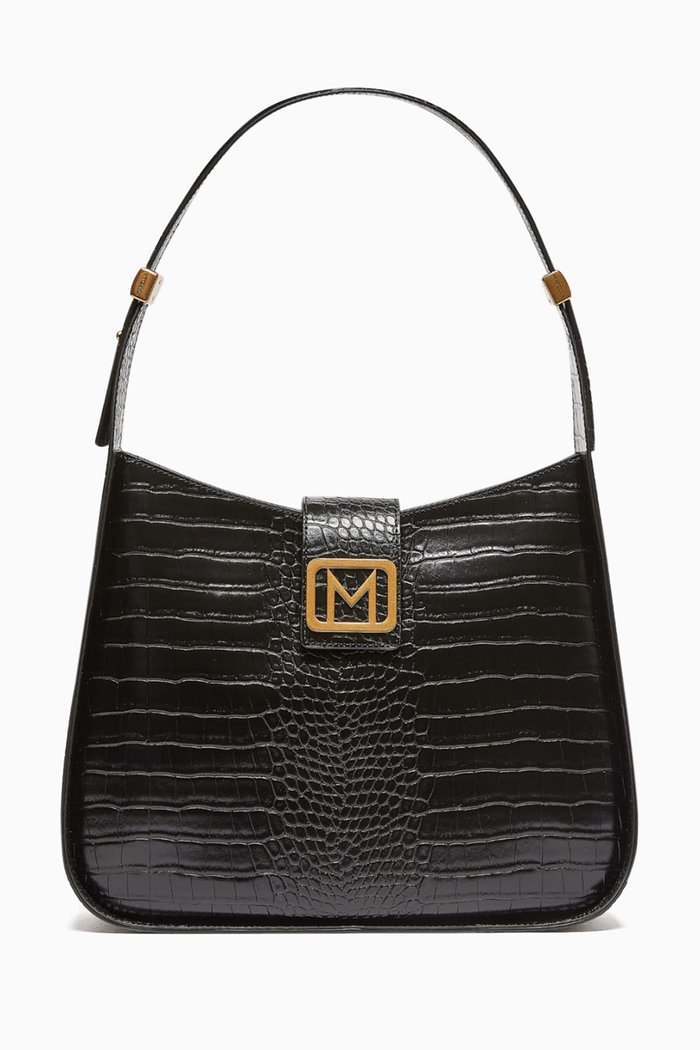 

Baita Crocodile-print Shoulder Bag in Faux Leather, Black