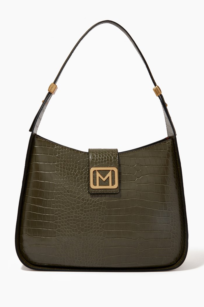

Baita Crocodile-print Shoulder Bag in Faux Leather, Green