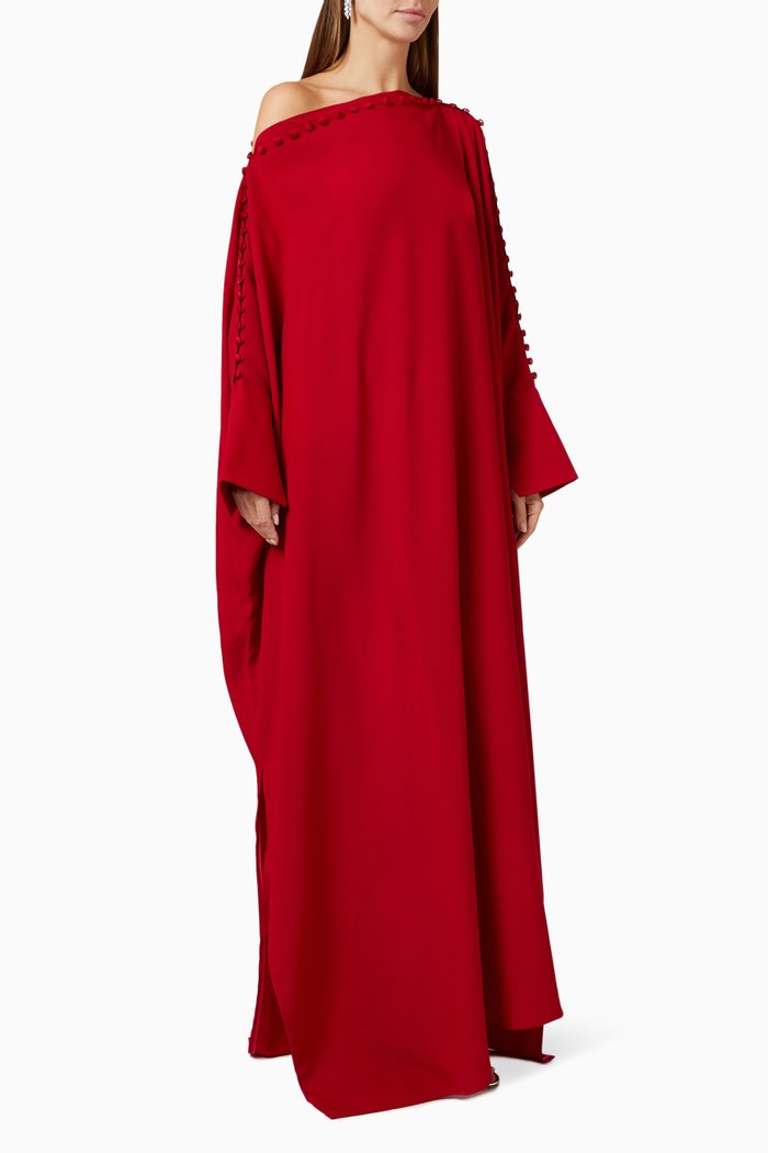 

Mila Asymmetrical Kaftan in Crêpe, Red