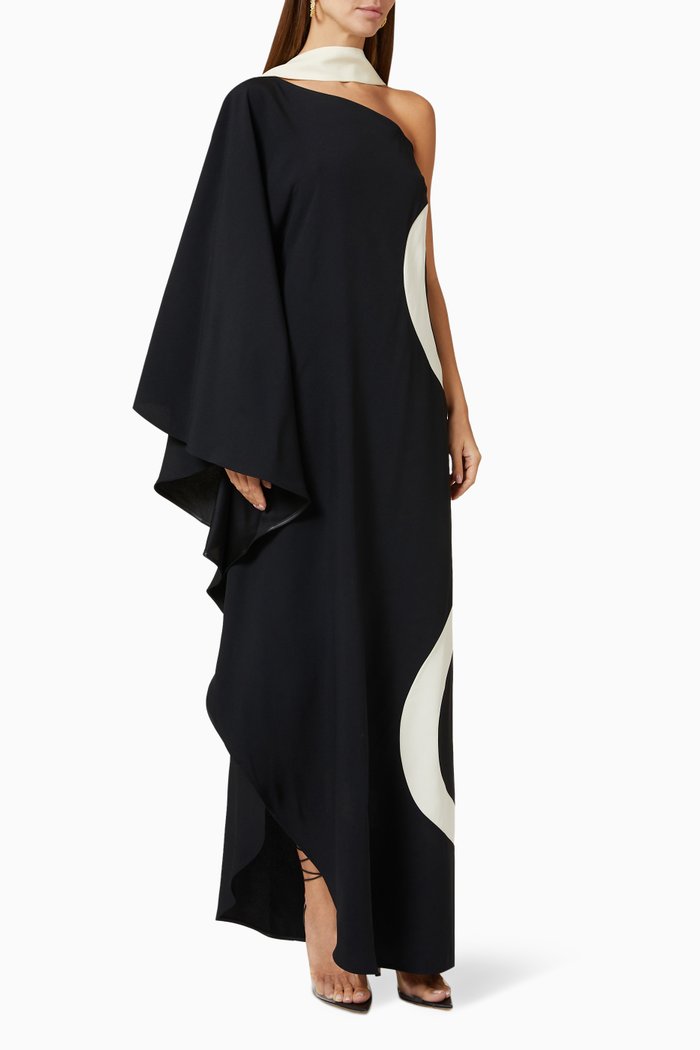 Ubud Serpente One-shoulder Dress in Crêpe, Black