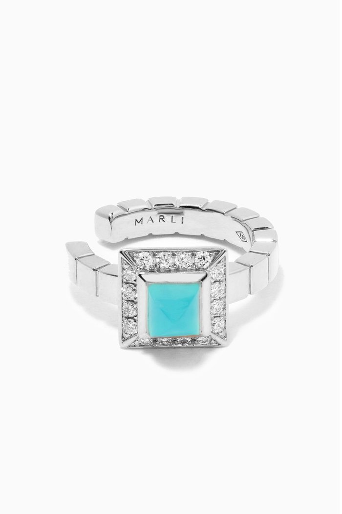 

Cleo Lotus Diamond & Chalcedony Single Ear Cuff in 18kt White Gold, Silver