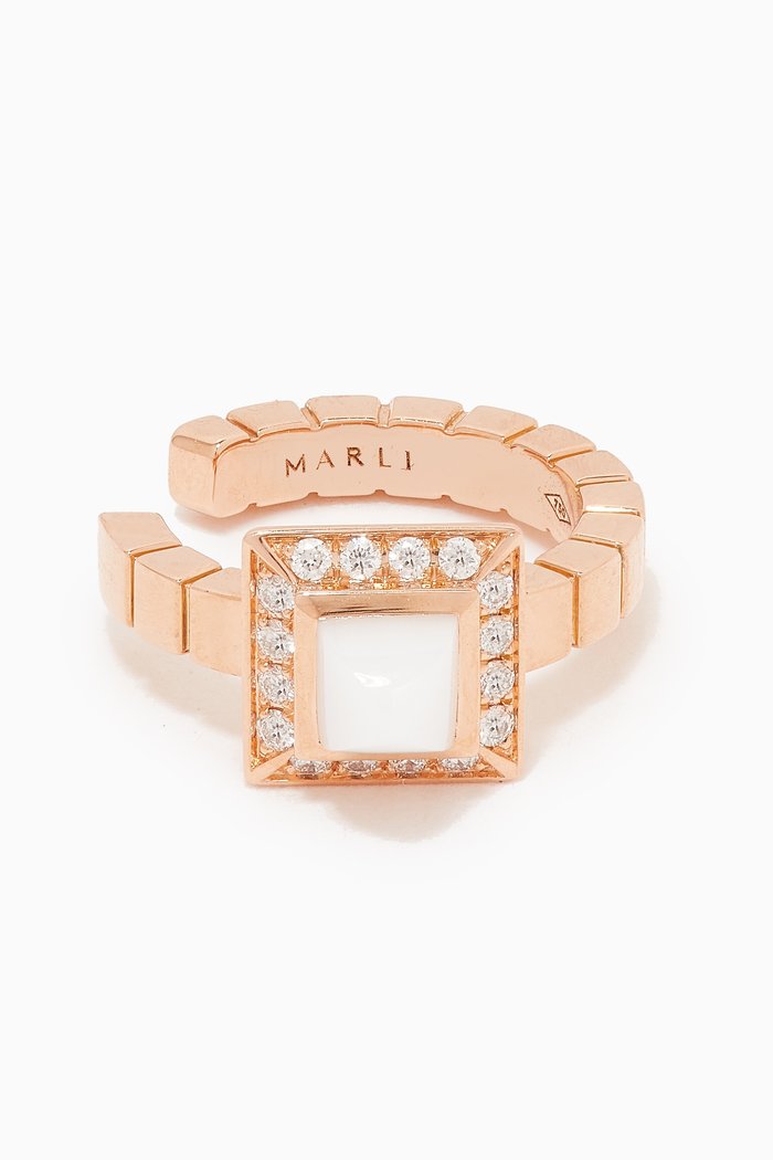 

Cleo Lotus Diamond & White Agate Single Ear Cuff in 18kt Rose Gold