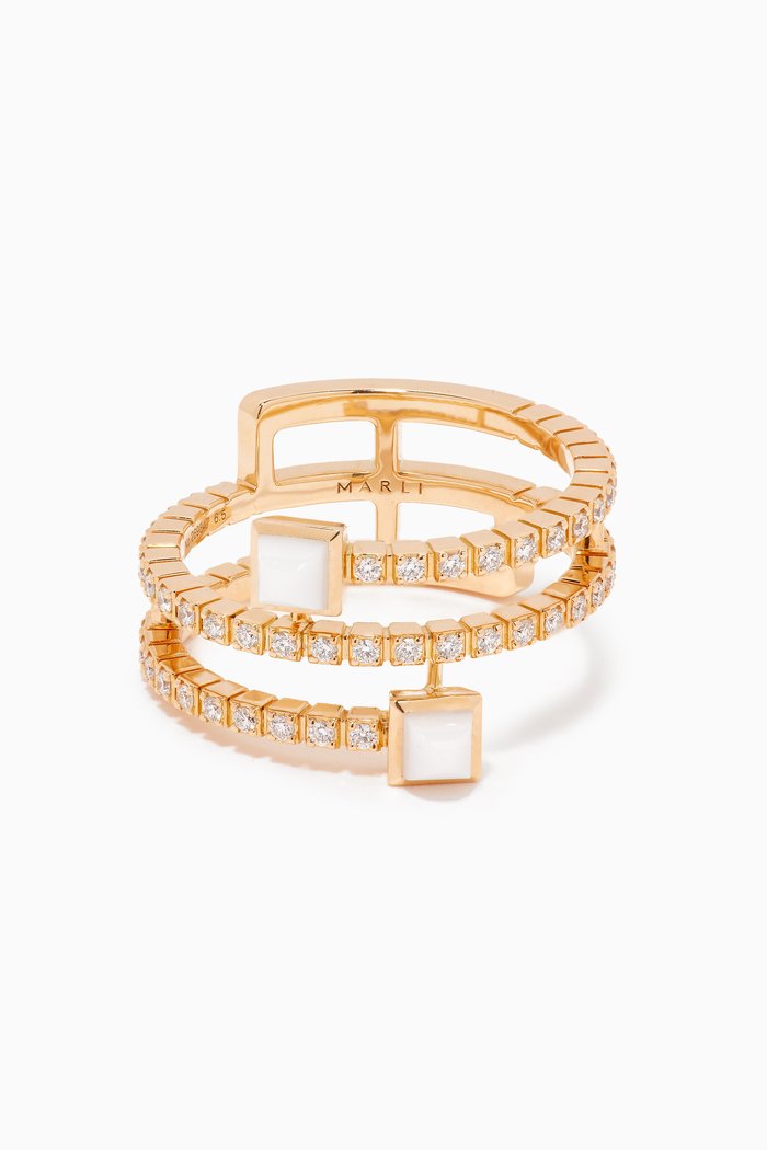 

Cleo Lotus Twist Diamond & White Agate Ring in 18kt Gold, Yellow