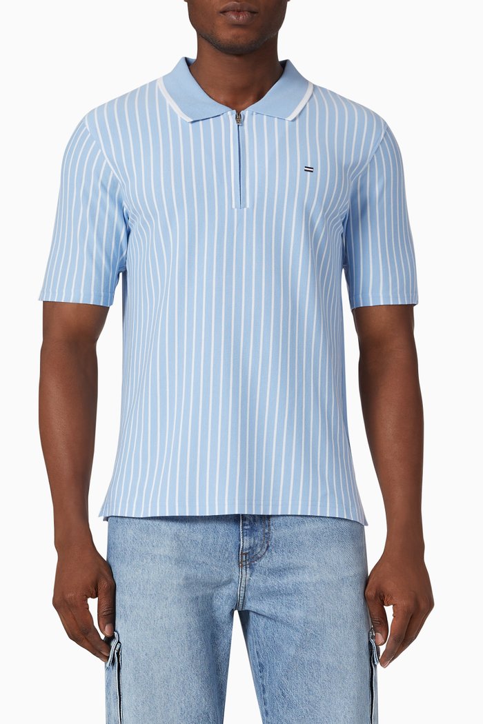 

x Martine Rose Zip Polo Shirt in Organic Cotton, Blue