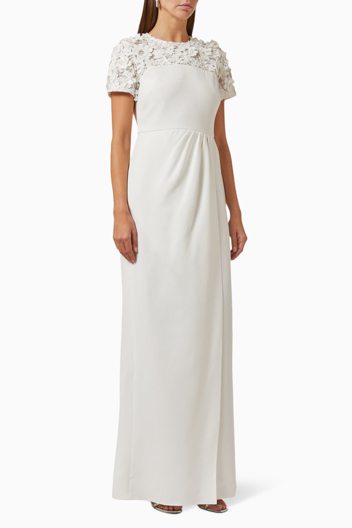 

Marist Floral Gown in Crepe, White