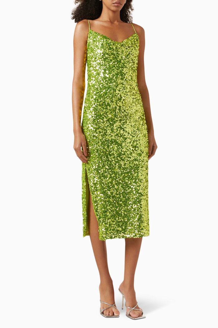 

Sanza Midi Dress in Sequins, Green