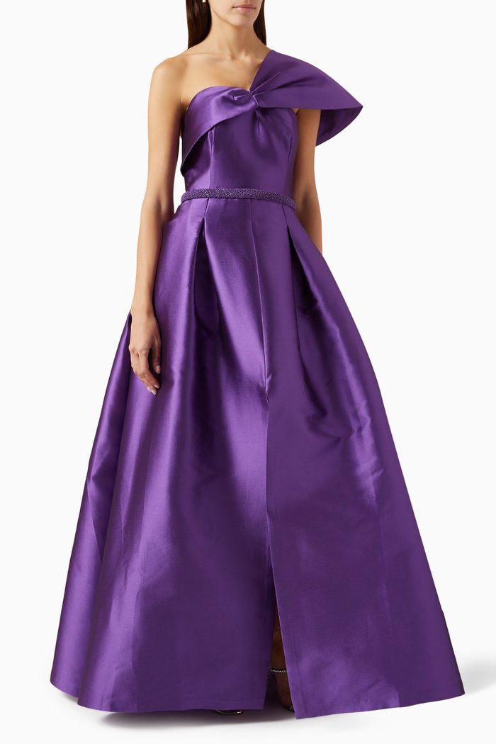

Deliah One-shoulder Gown in Satin, Purple