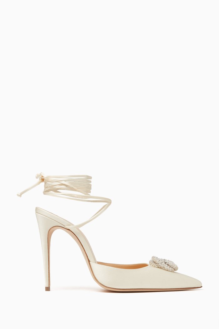 

Pointed-toe 110 Wrap Pumps in Silk Satin, White
