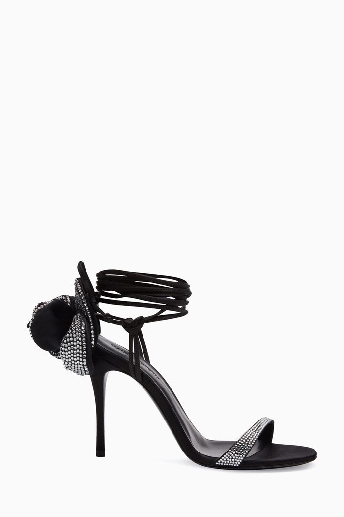 

Flower Wrap 105 Sandals with Strass in Silk Satin, Black