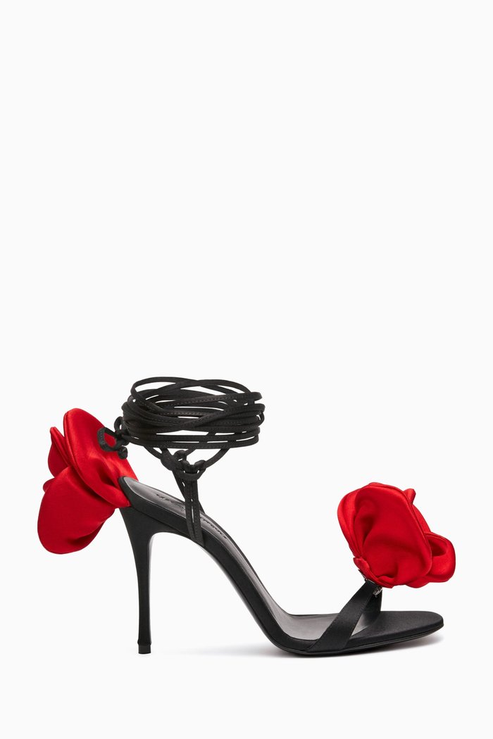 

Flower Wrap Sandals in Silk Satin, Red