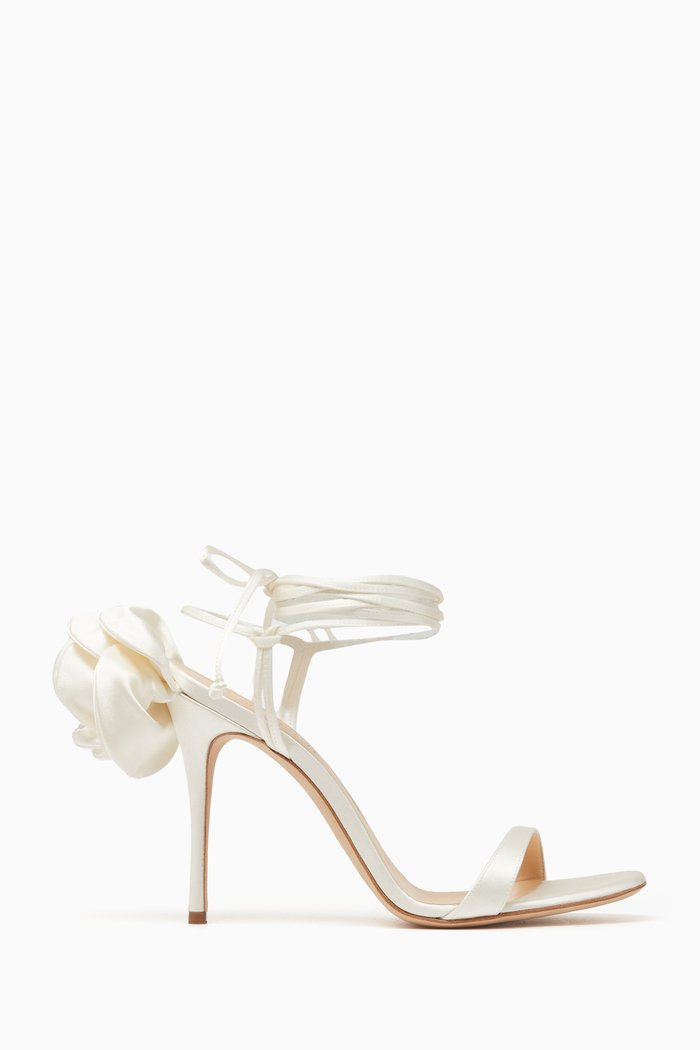 

Flower Wrap Sandals in Silk Satin, Neutral