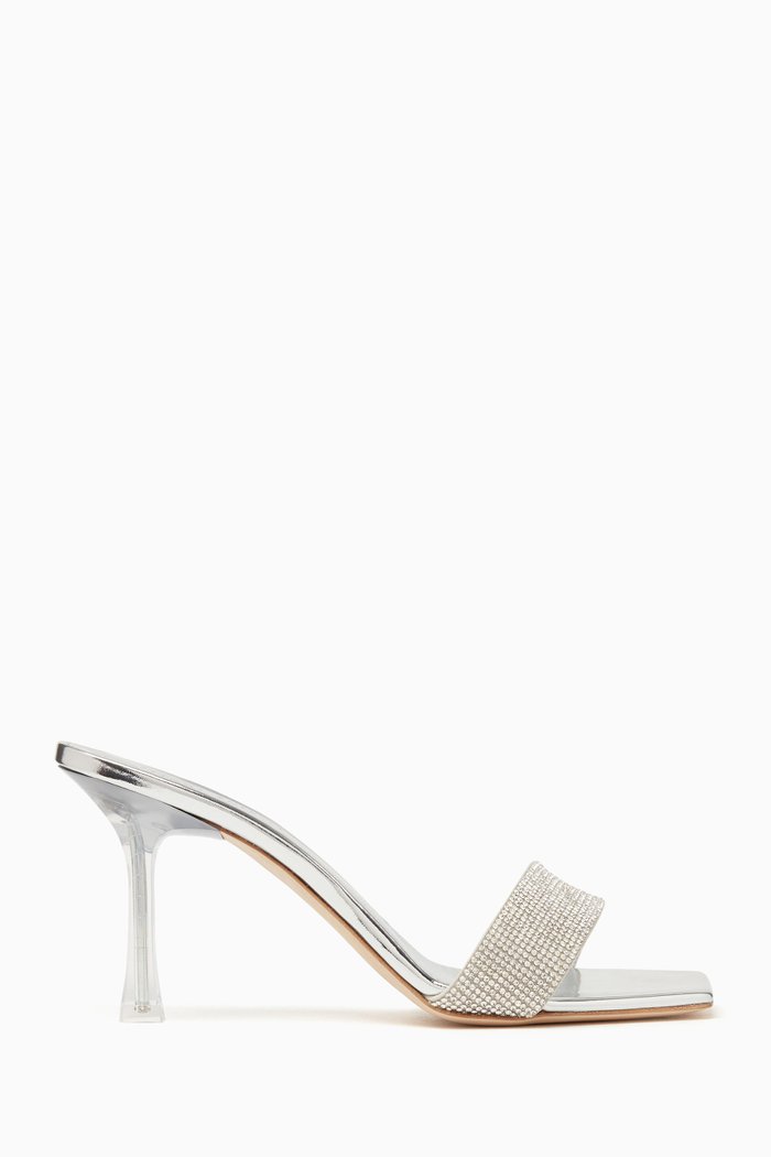 

Thin Crystal Mules in Plexi, Silver
