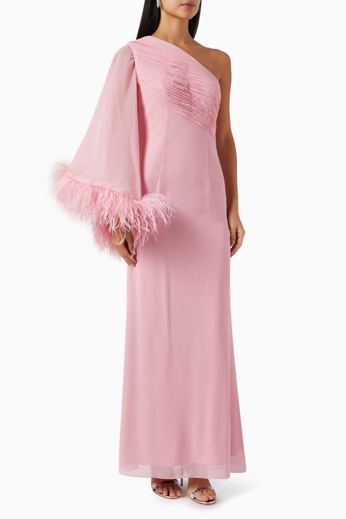 

One Shoulder Ruched Gown, Pink