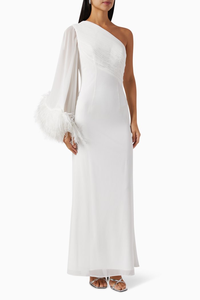 

One-shoulder Ruched Gown, White
