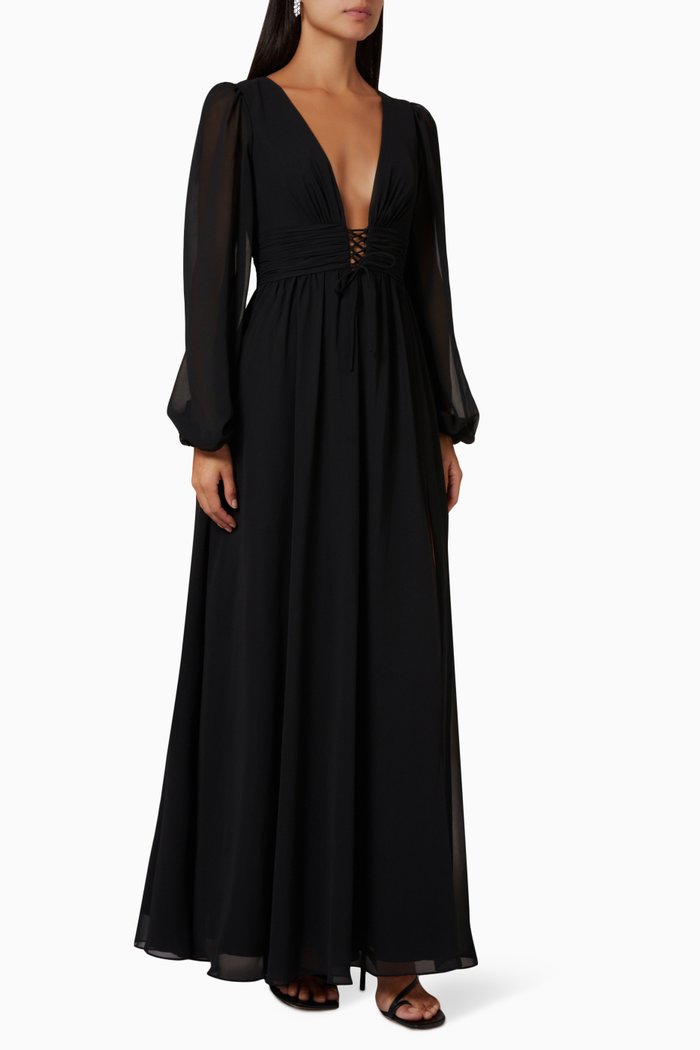 

Lace-up Gown in Chiffon, Black